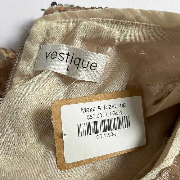 Vestique Sequin Rose Gold Make a Toast Top/L - Picture 5 of 6
